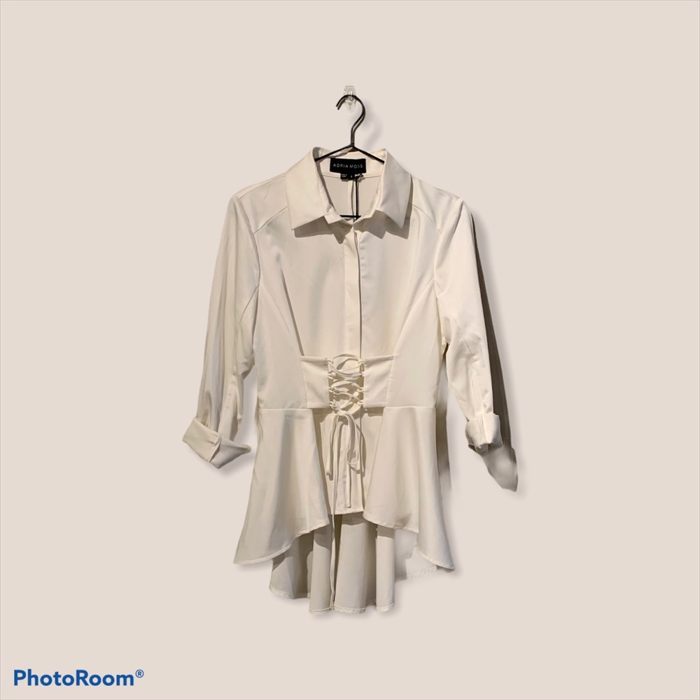 Adria Moss - Corset bodice white dress shirt.
